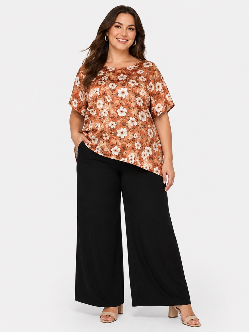 Golden Floral Digitally Printed Satin
Blouse - One Size Fits Most from S to 1XL